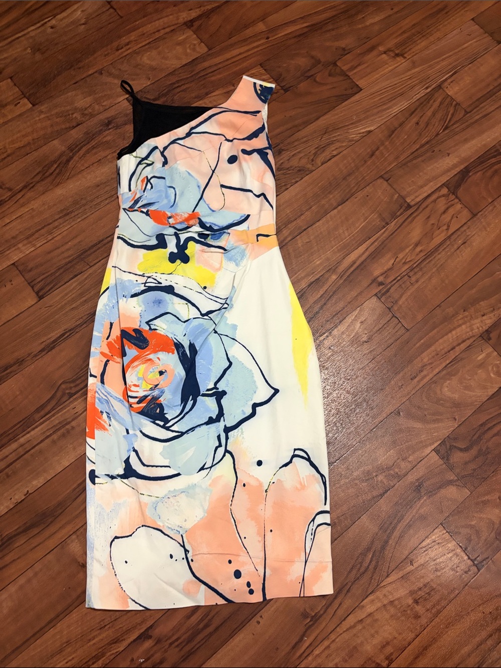 Karen Millen Abstract Floral One-Shoulder Dress in Multicolor